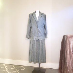 Vintage 70s Faux Suede Seafoam Green Oversize Matching Skirt & Blazer Set